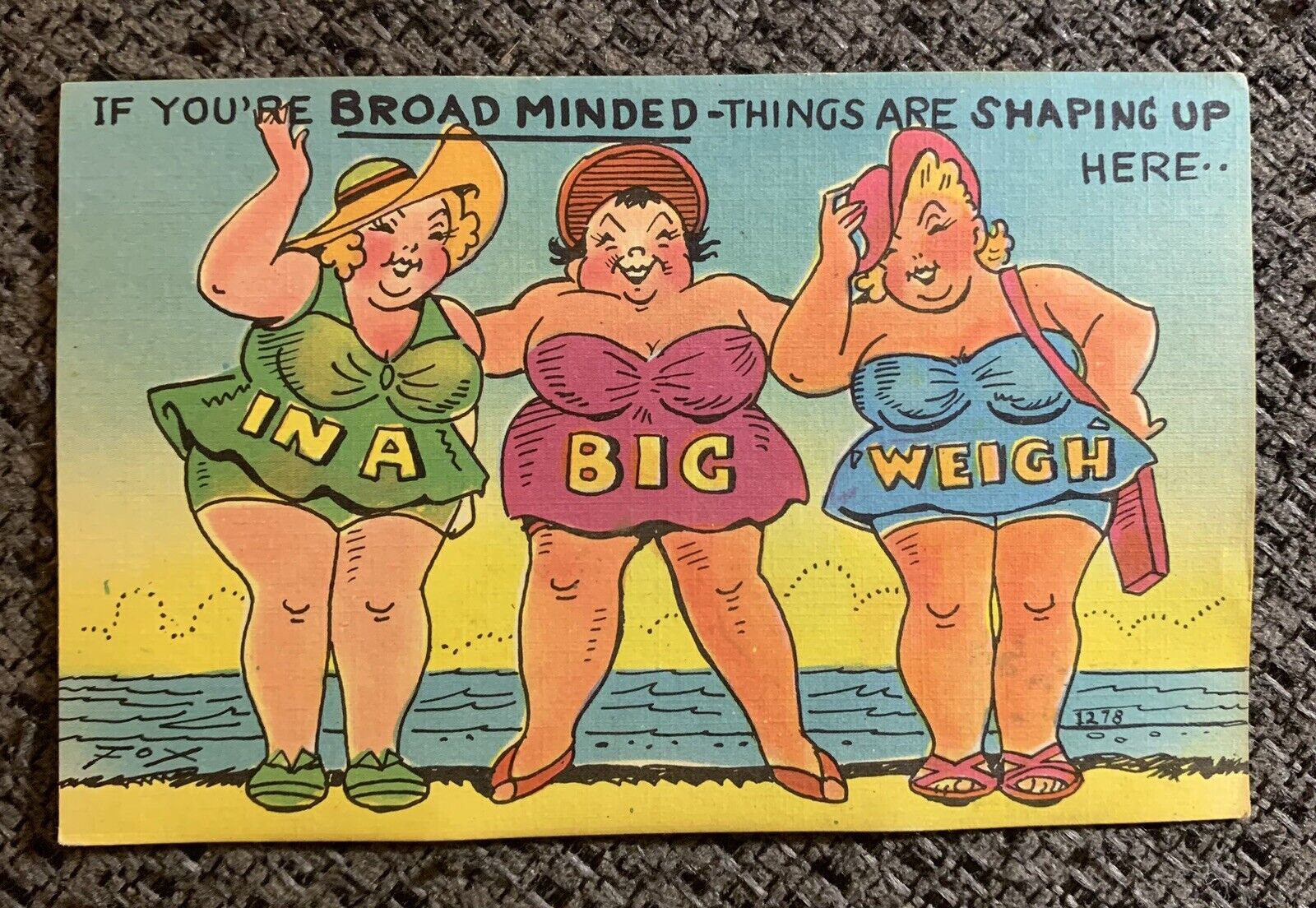 Vintage Postcard Funny Humor Cartoon Large Women Beach Pretty Woman Linen