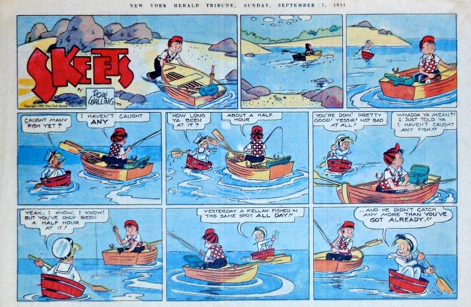 Skeets by Dow Walling - large half-page color Sunday comic - September 7, 1947
