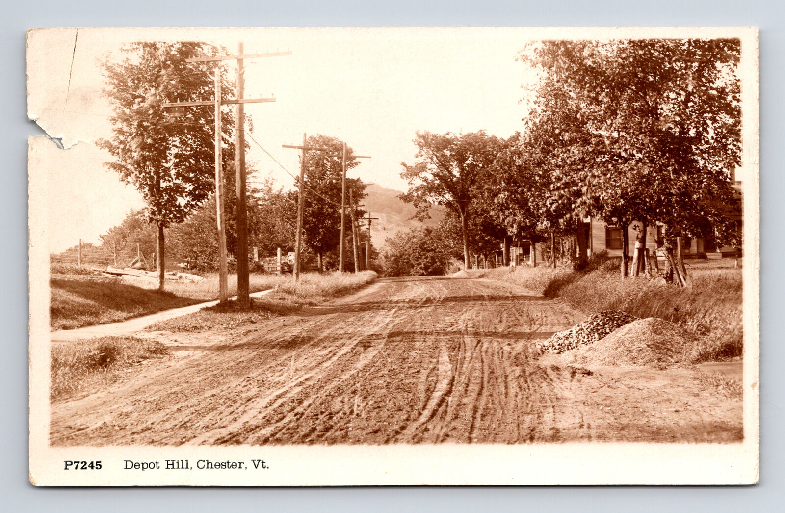 RPPC View of Depot Hill Dirt Country Road House Chester Vermont VT Postcard