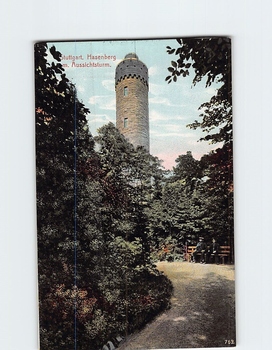Postcard Stuttgart Hasenberg Observation Tower (Aussichtsturm) Germany