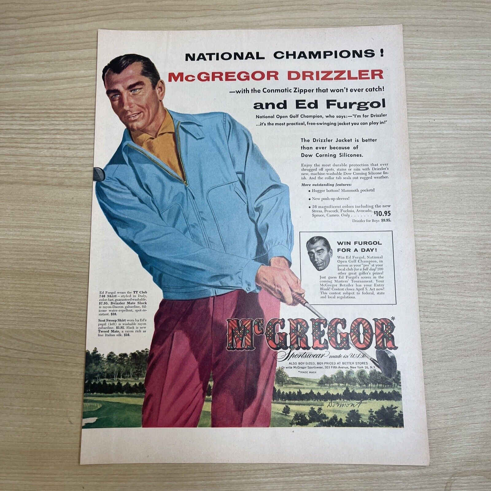 McGregor Sportswear Golfing Drizzler Jacket 1955 Vintage Print Ad Life Magazine