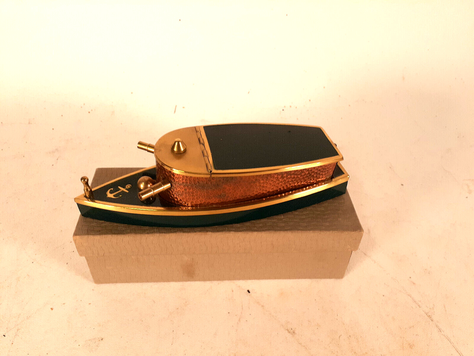 Rare Fabulous Art Deco Cigarette Case, Naval Gunboat, Circa 1930, Org. Box