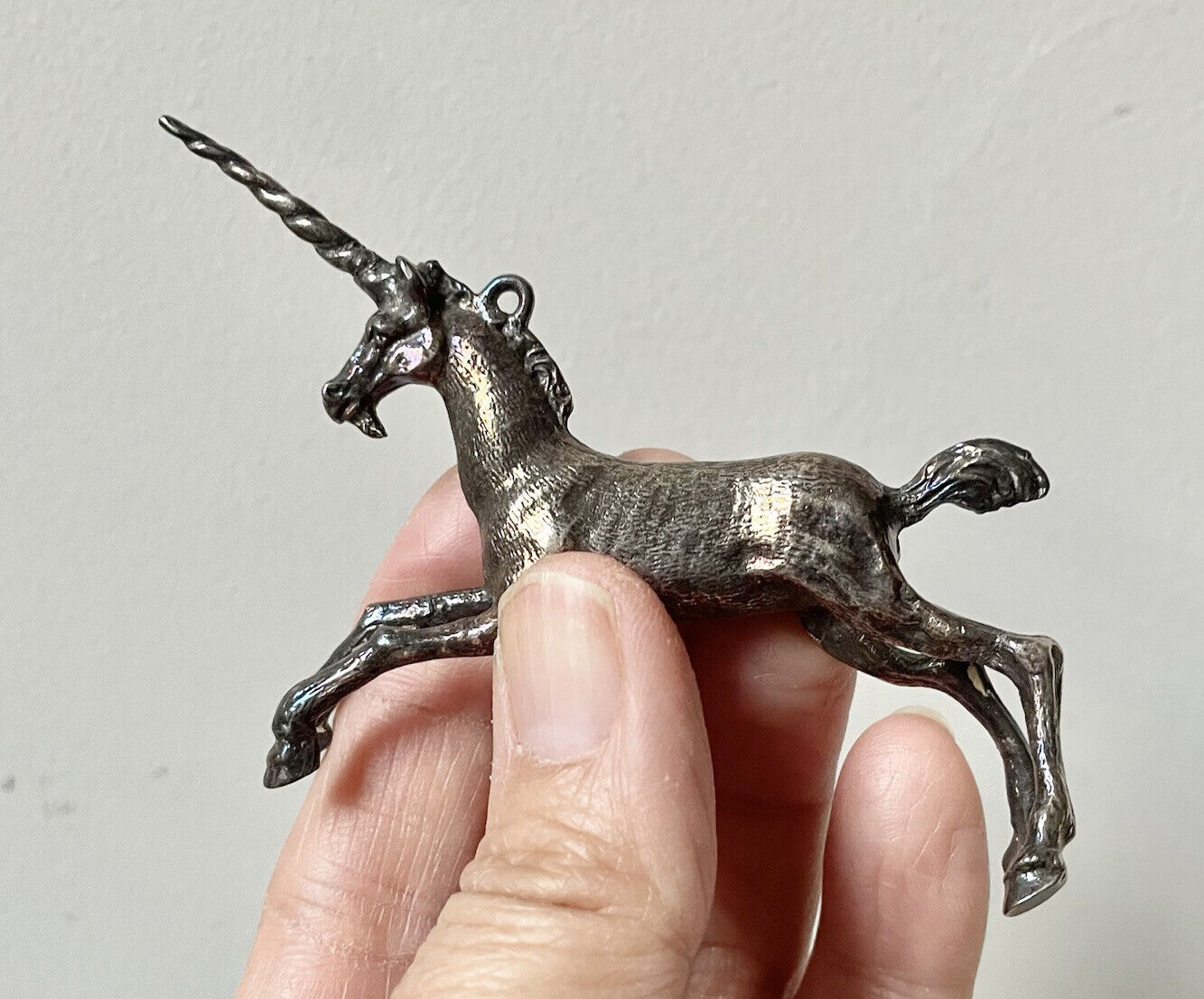 Rare Vtg Pewter Mythical Unicorn Ornament Modern Museum Of Art 3’’x2 1/4’’ Hangs