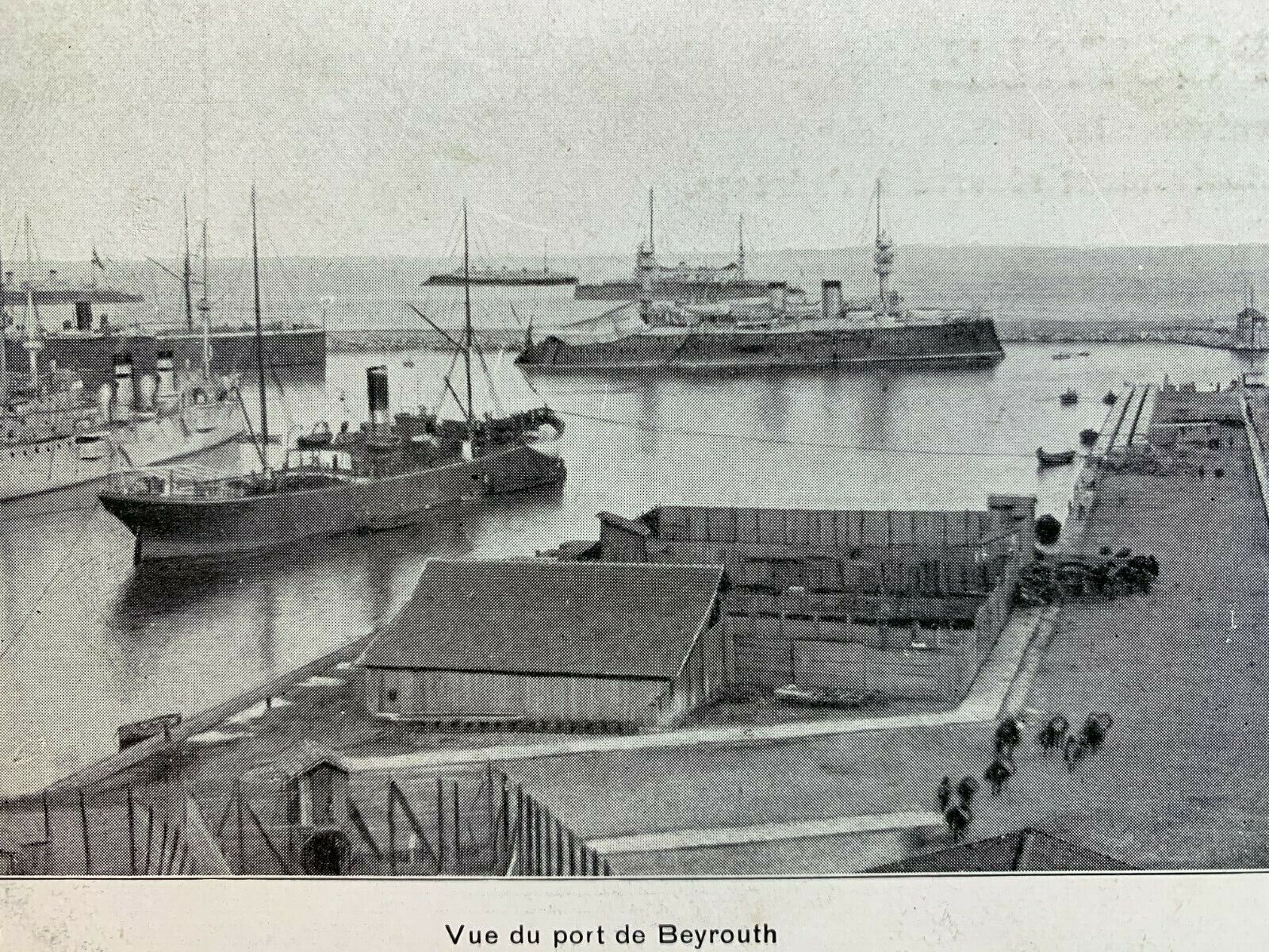 Postcard Beirut Beyrouth Lebanon - c1900s View of Port Docks with Navy Warships
