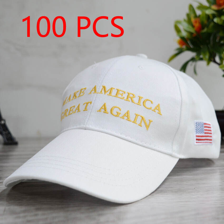 100 PCS Donald Trump President Hat Cap Make America Great Again White Wholesale