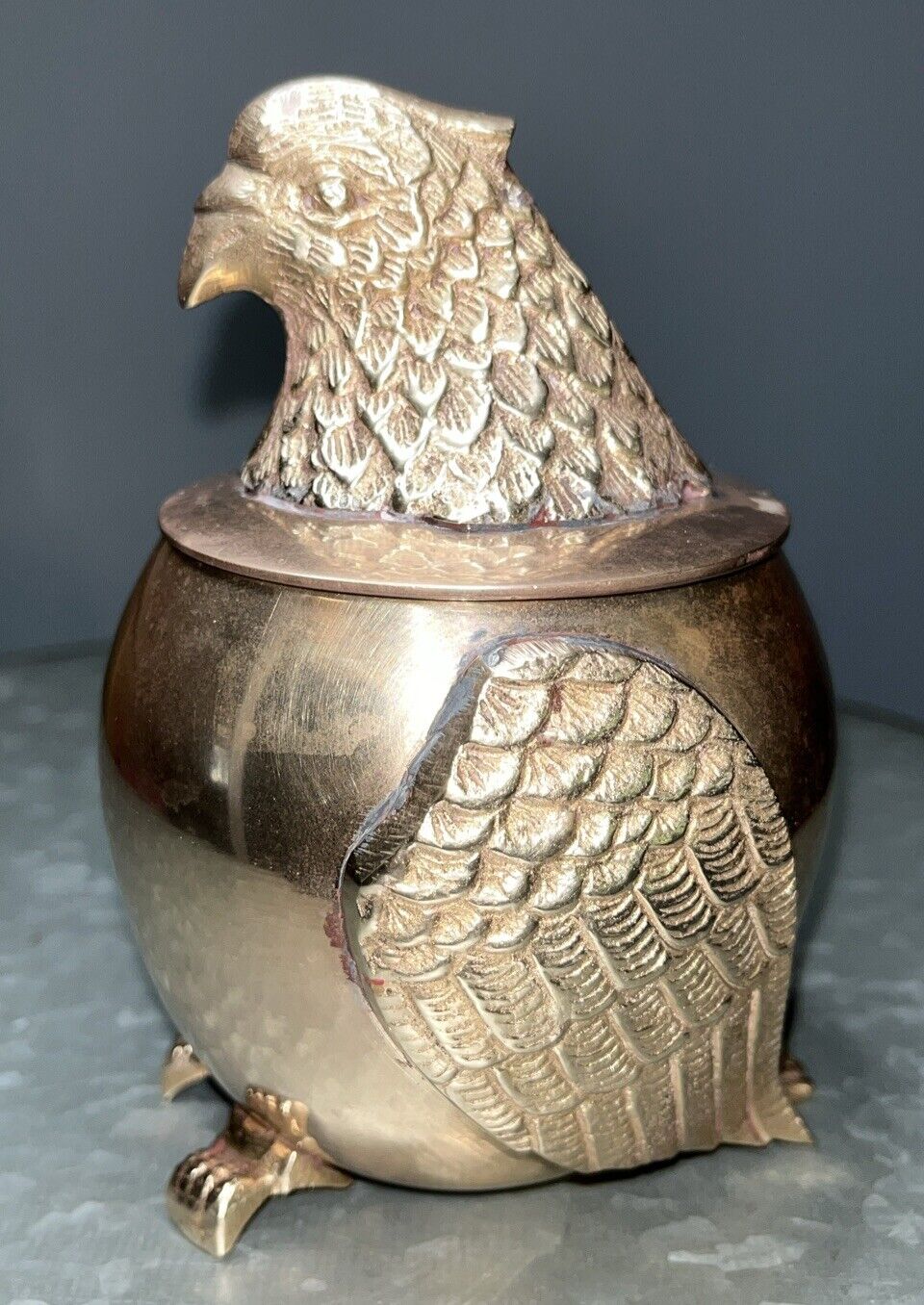 Vintage Brass Falcon Figural Trinket  Container