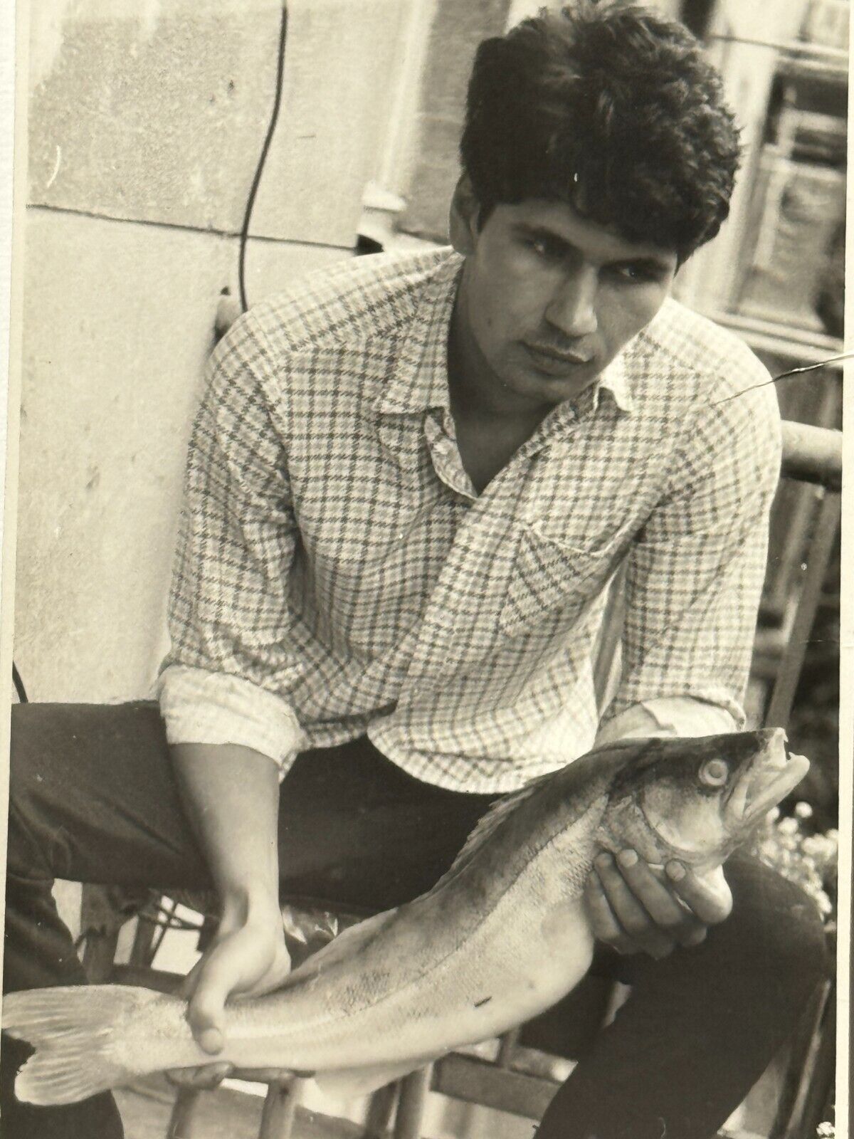 1970s Young Handsome Man Affectionate Guy Fisherman Gay int Vintage B&W Photo