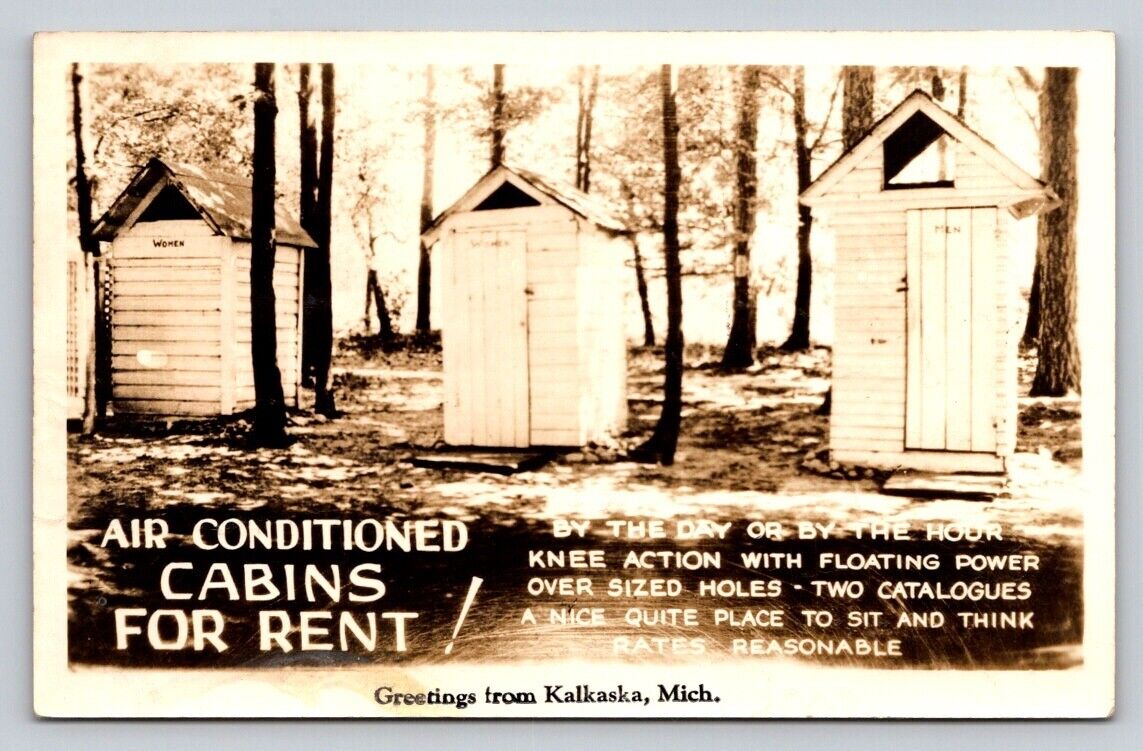 RPPC Outhouses Real Photo Greetings From Kalkaska Michigan P178A