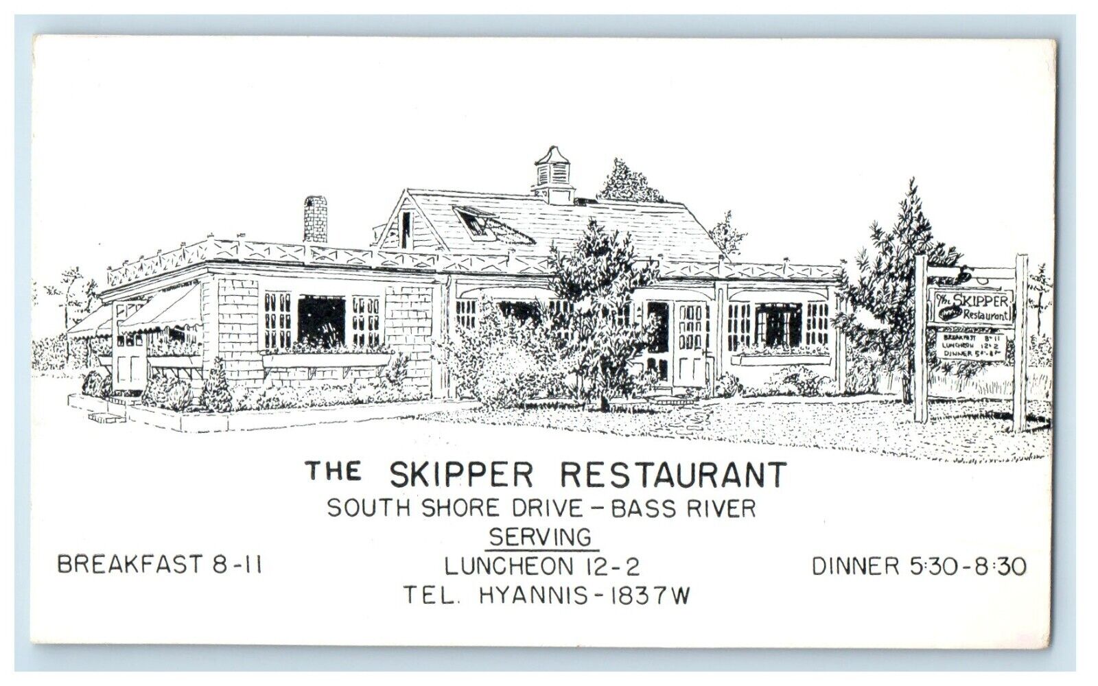 c1910\'s The Skipper Restaurant South Shore Drive Bass River Antique Postcard