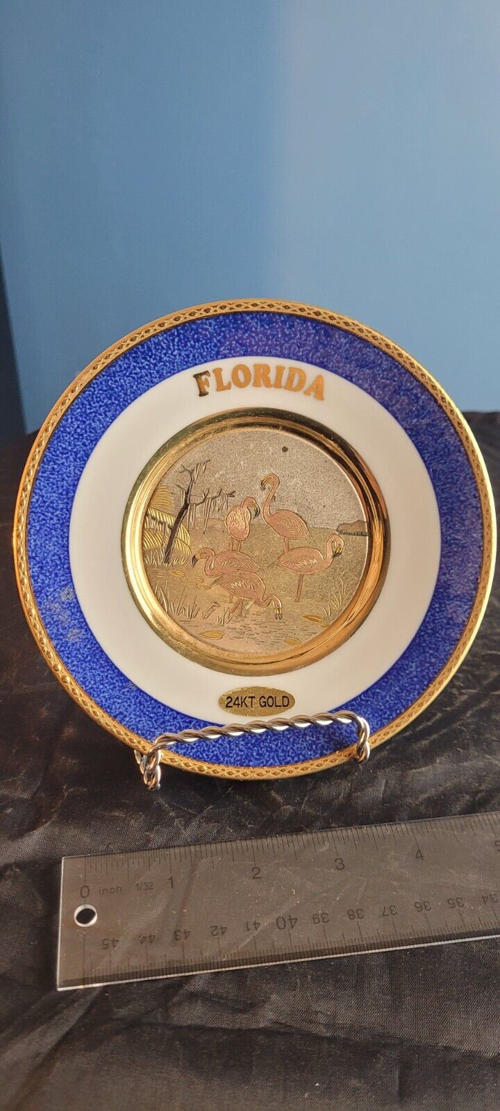 Art Of Chokin 24K Gold  Dish Vintage Flamingos Florida