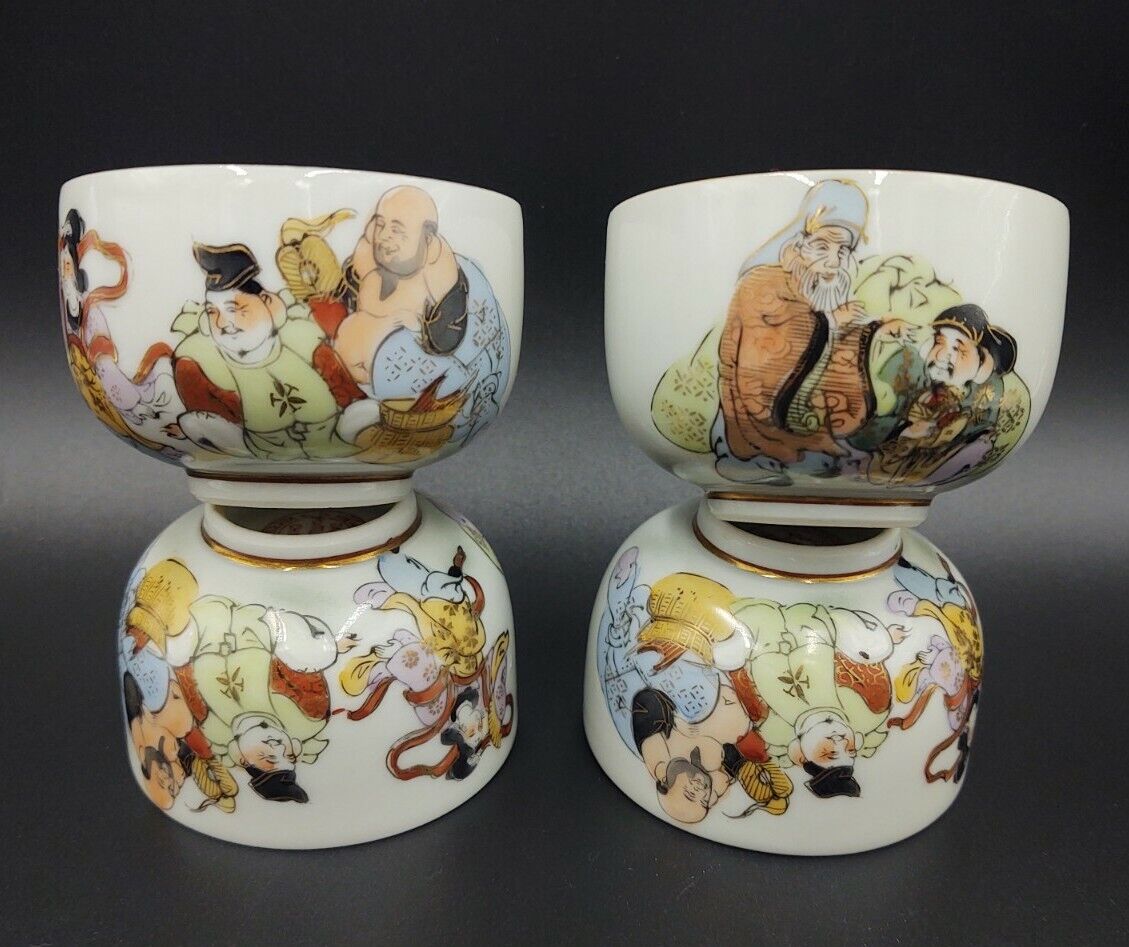 Antique/Vintage Japanese Kuntani Yaki Yamazaki Egg Shell Porcelain Tea Cups x 4