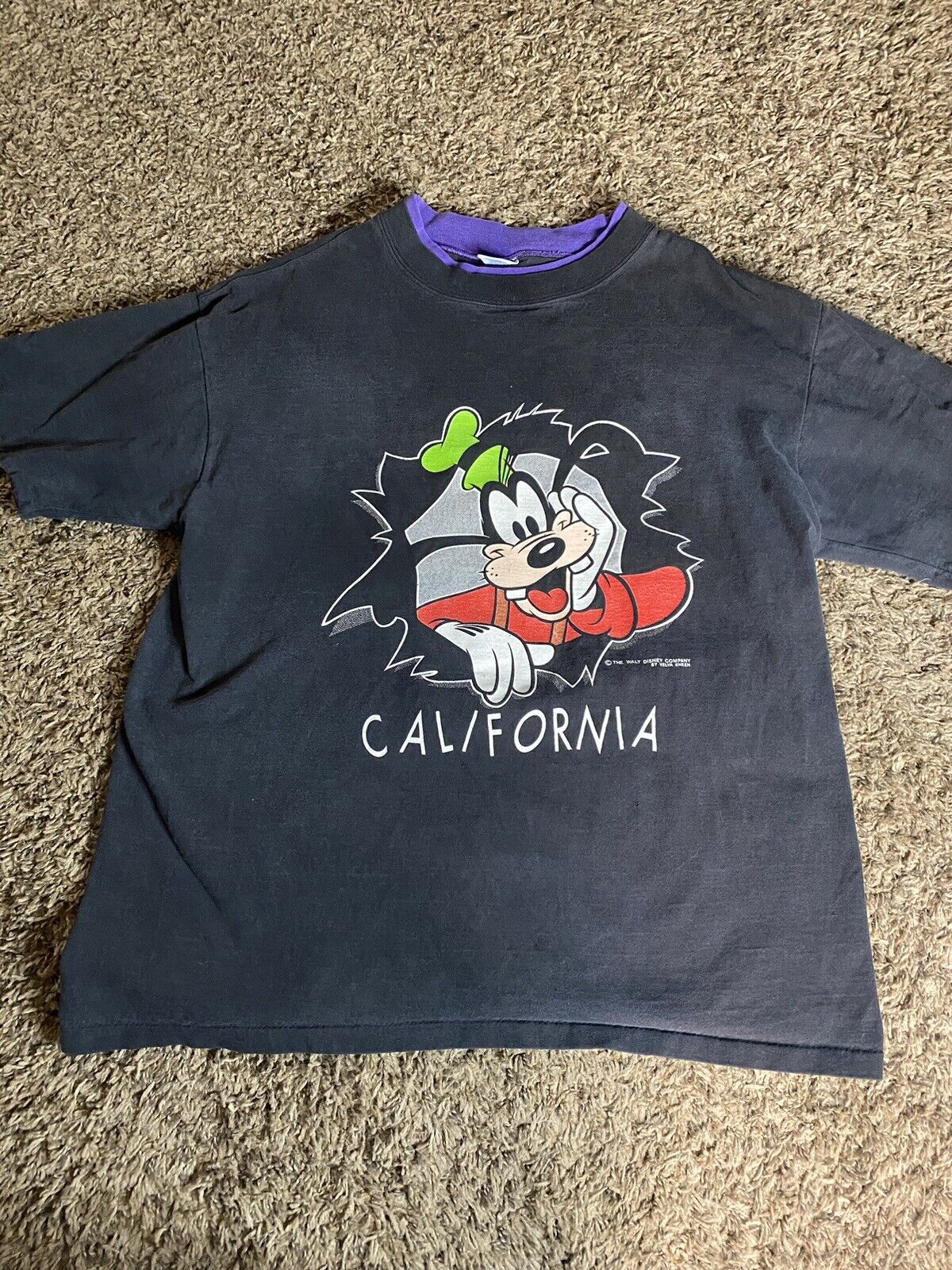 VINTAGE Disney California Goofy Short Sleeve T-Shirt Velva Sheen Adult XL *FLAW*