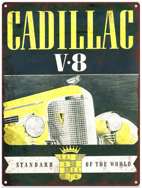1937 Cadillac V8 V-6 Mancave Garage Shop Mechanic Metal Sign Repro 9x12\