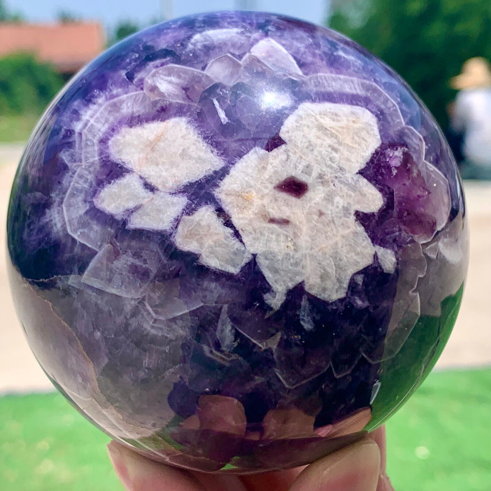 2.42LB Natural beautiful Dream Amethyst Quartz Crystal Sphere Ball Healing