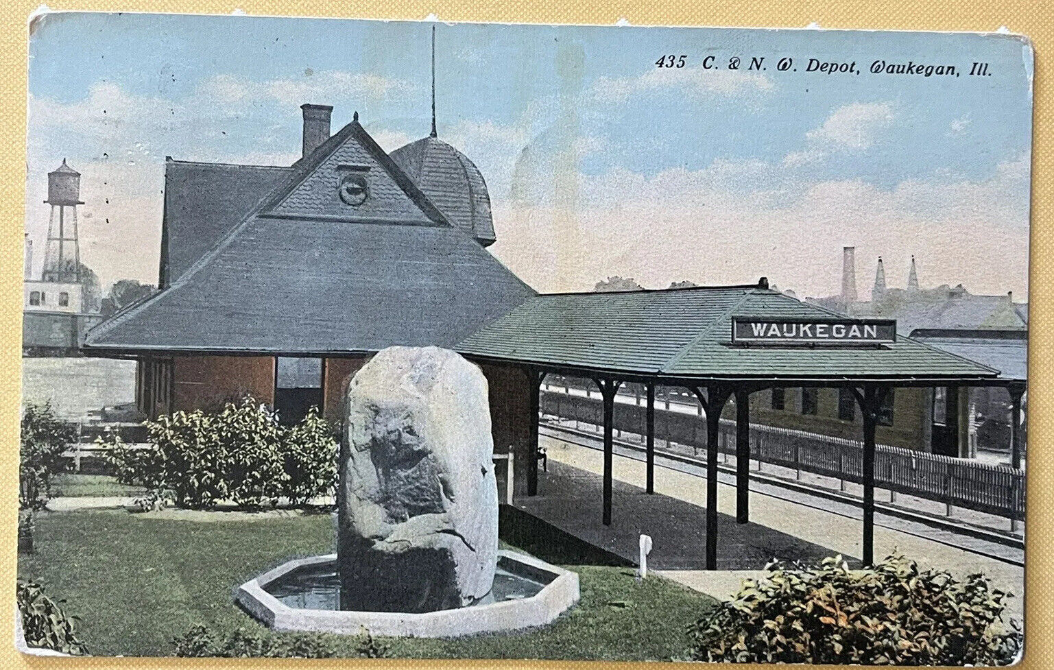 Waukegan Illinois Train Depot Antique Postcard c1910