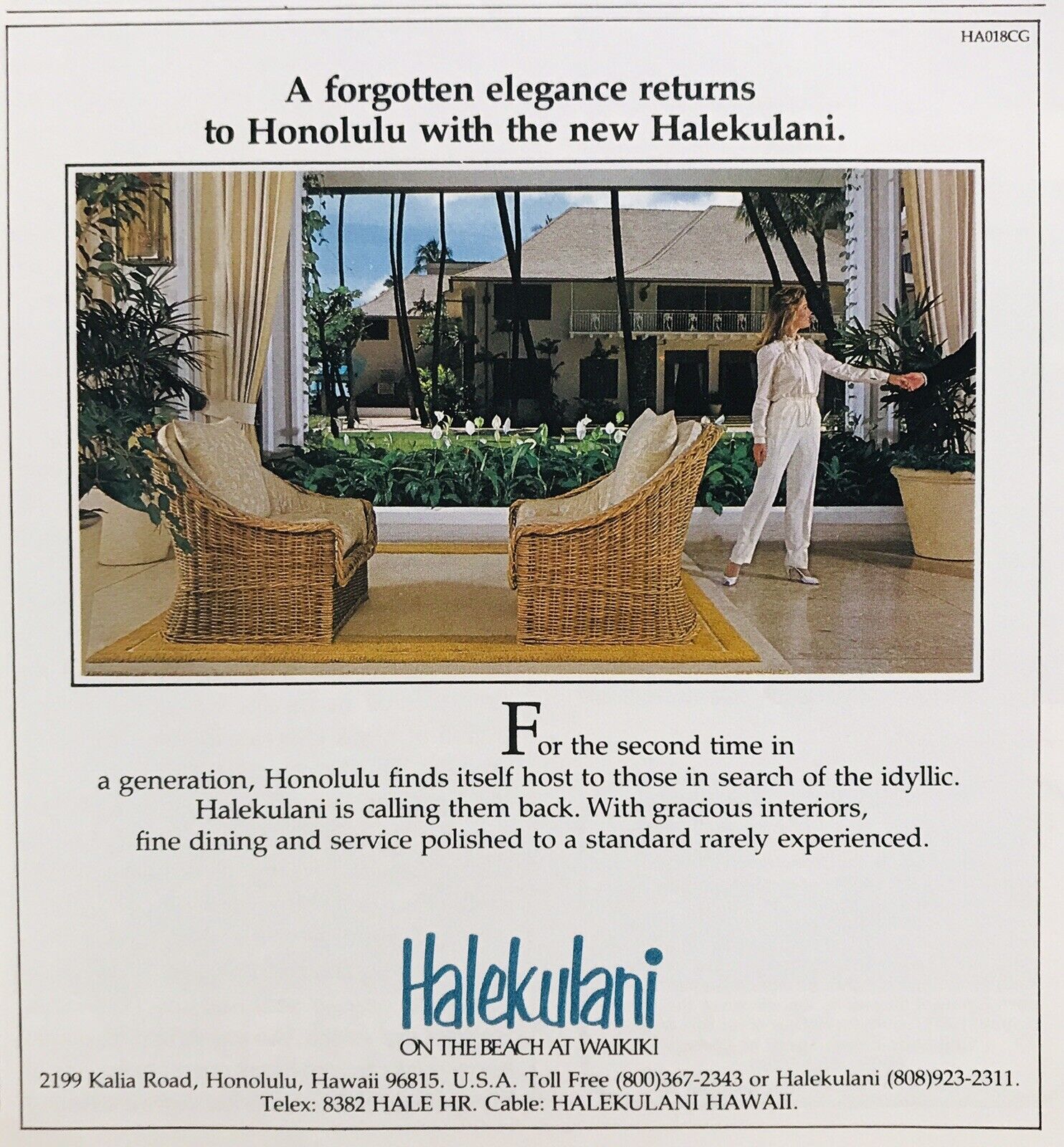 Halekulani Hotel Waikiki Honolulu Forgotten Elegance PRINT AD Vtg 5.5” 1984 Vtg