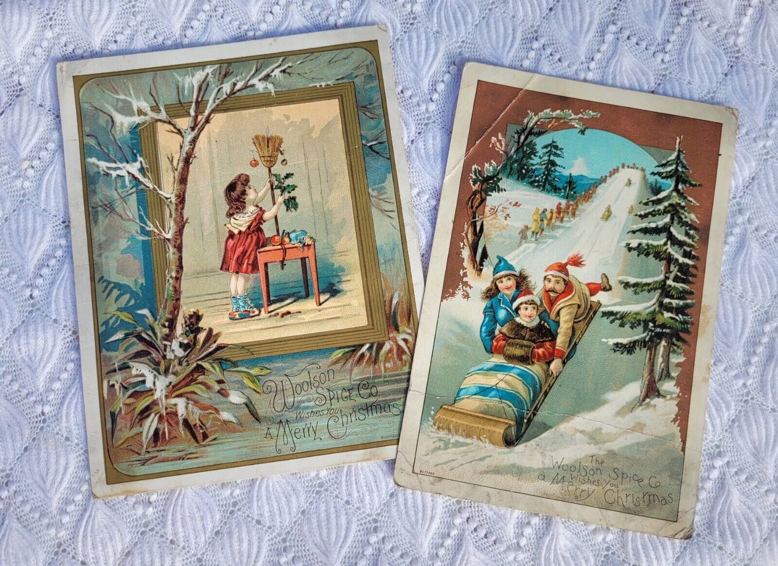 Antique 1880s LION COFFEE Victorian Trade Cards Woolson Christmas - Set Of 2