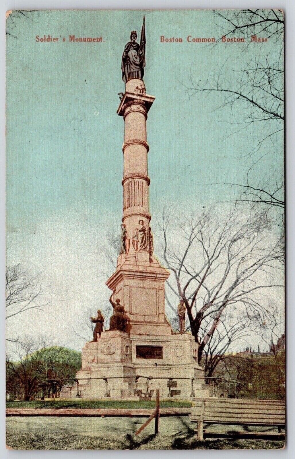 Soldiers Monument Boston Common Massachusetts Ma Antique Db Postcard
