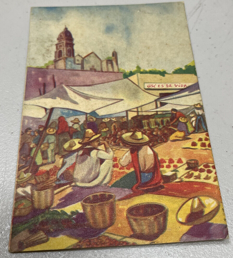 Vintage Postcard, Mexico,  Market Scene Cuernavaca Unused Artist Render