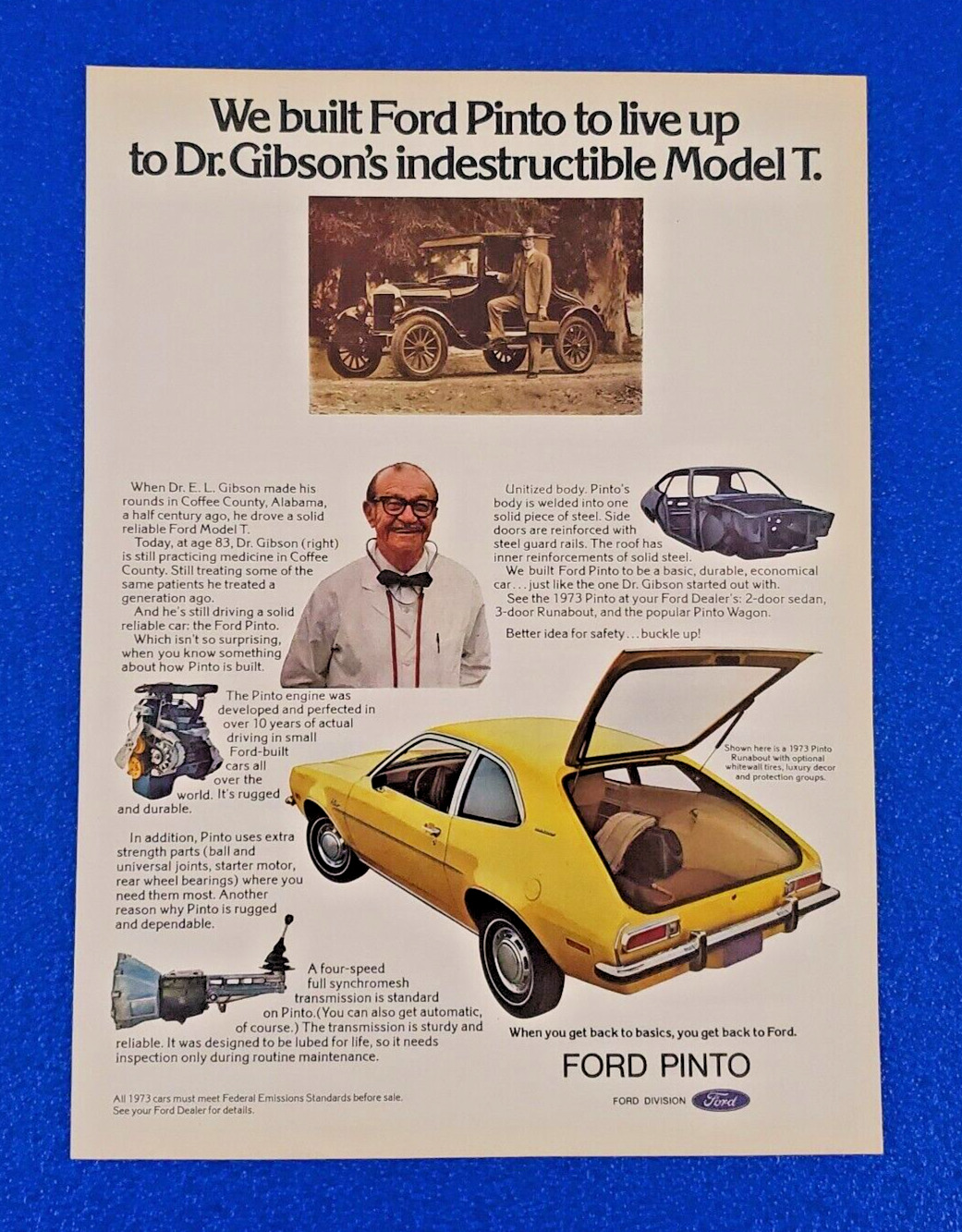 1973 FORD PINTO RUNABOUT ORIGINAL PRINT AD CLASSIC AMERICAN ECONOMY CAR LOT MK82