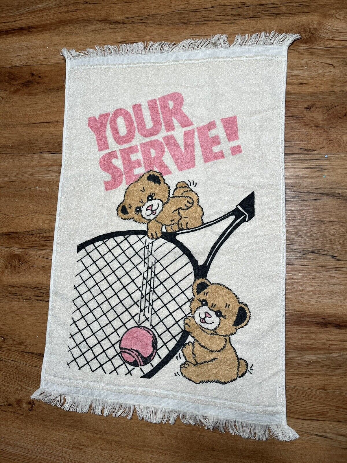 Tennis Towel Teddy Bears Vintage Graphic Cartoon Print Excellent Condition 