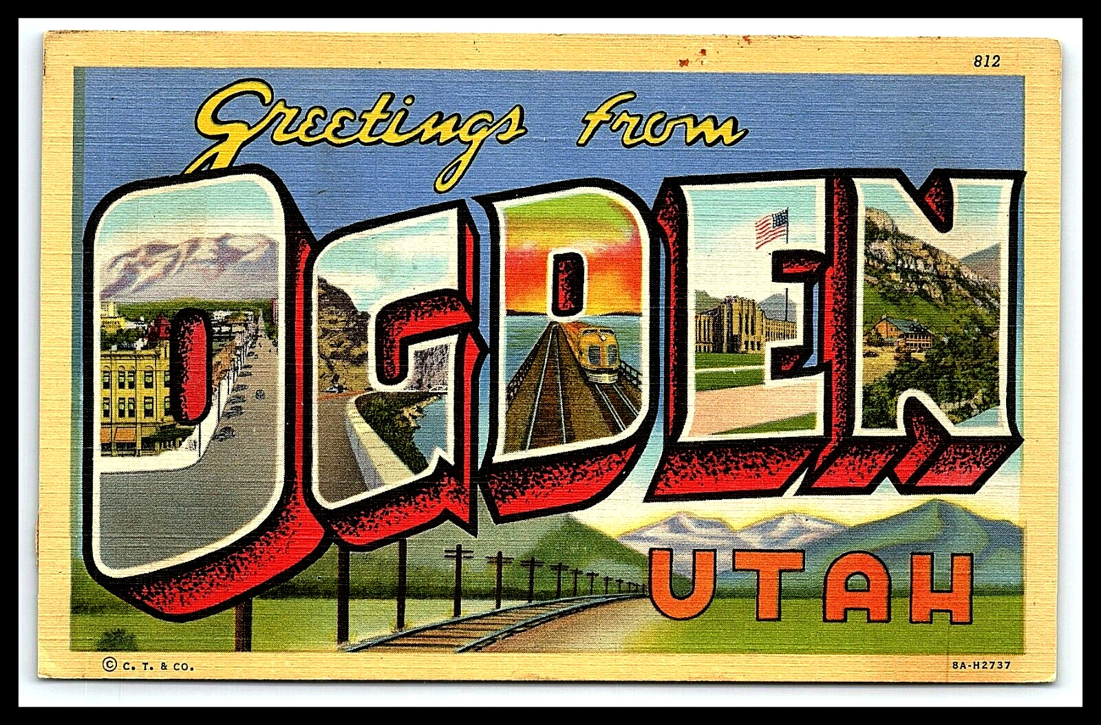 Ogden Utah Large Block Letter Linen Greetings Postcard          pc121