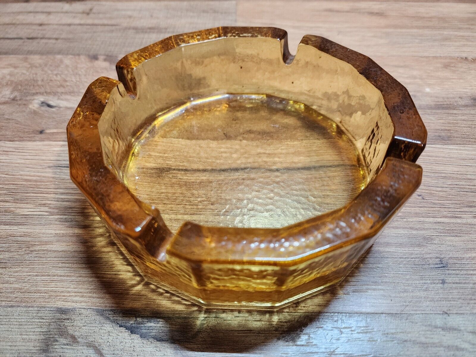 Vintage Indiana Glass Mid-Century Amber Deep Ashtray - Heavy Thick Glass
