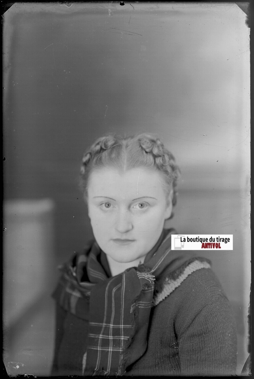 Woman, portrait, photo glass plate, black & white negative 10x15 cm France