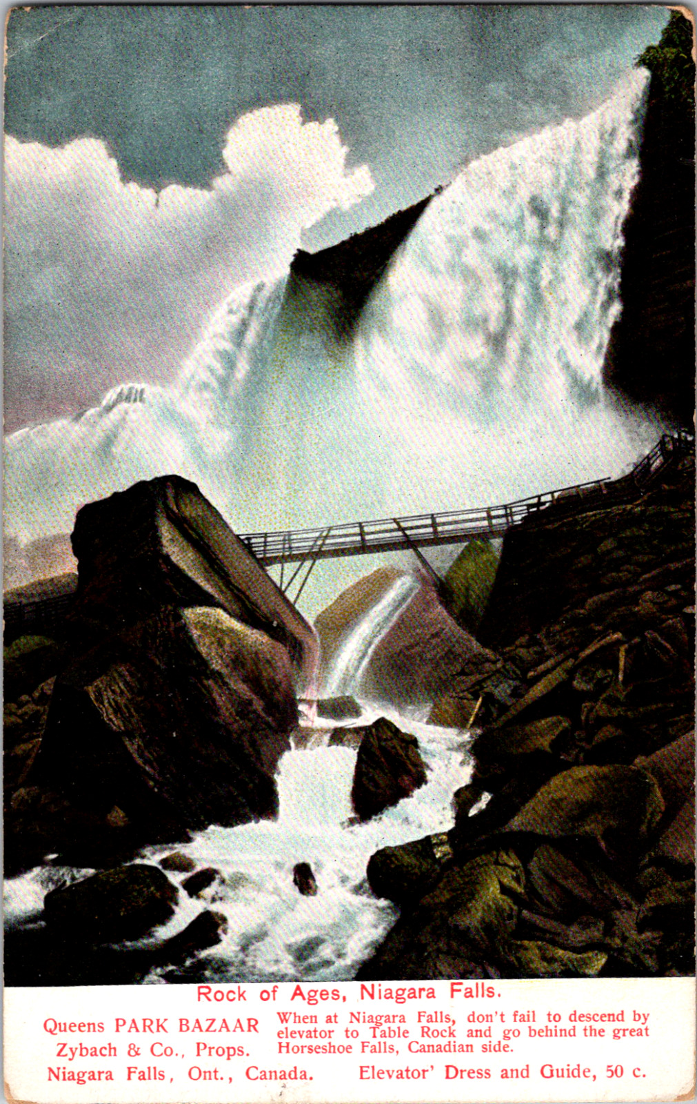 Vintage C. 1910 Table Rock of Ages Below Niagara Falls Cave of Wind NY Postcard
