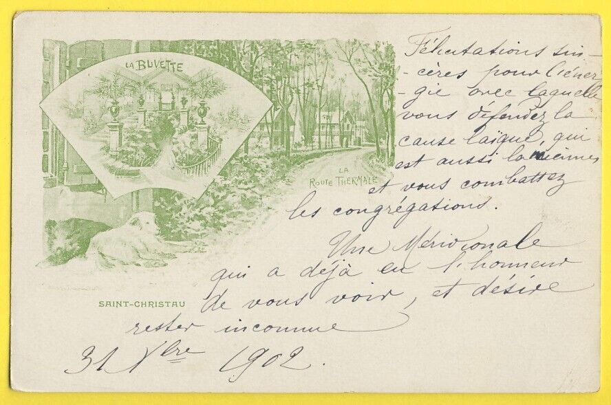 cpa Litho Addressed to F. RABIER MP 64 - LURBE St CHRISTAU Rte THERMAL Drink
