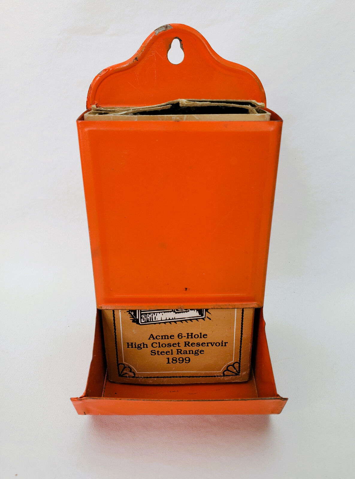 Vintage Tin Kitchen Match Holder Orange True Vintage