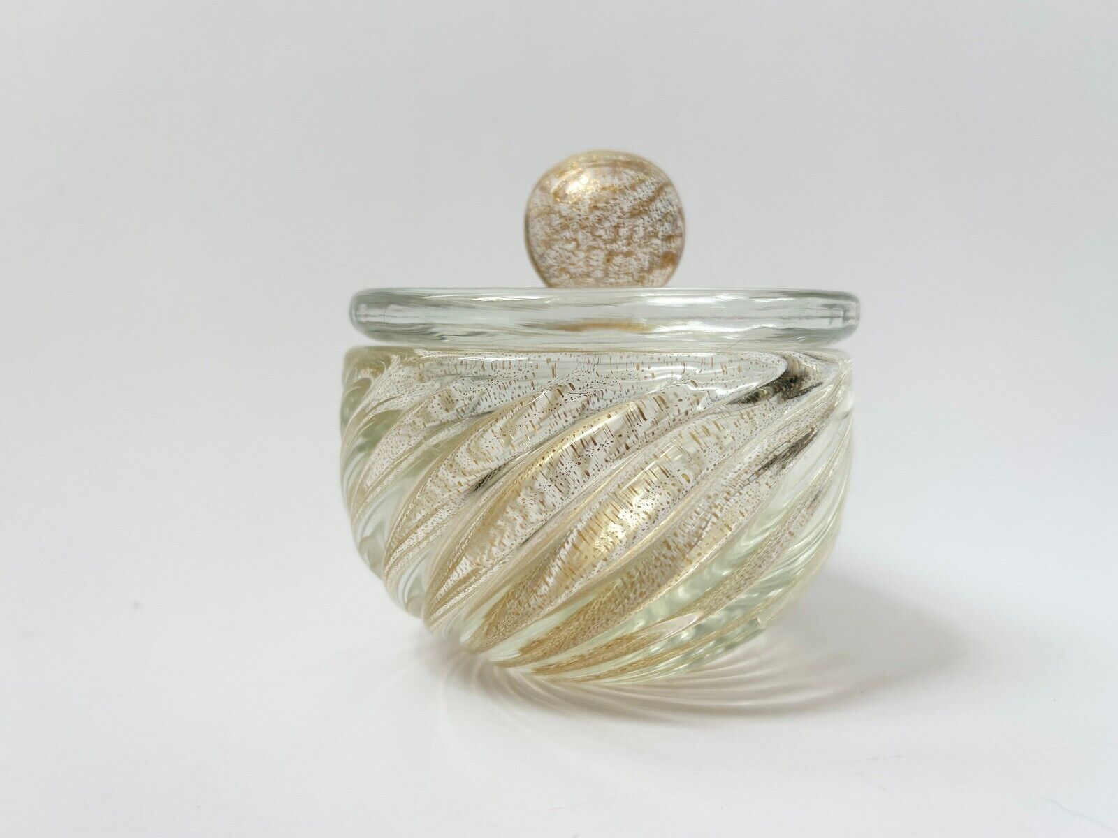 Gold Fleck Vintage Murano Glass Archimede Seguso Bariover Toso Lidded Jar