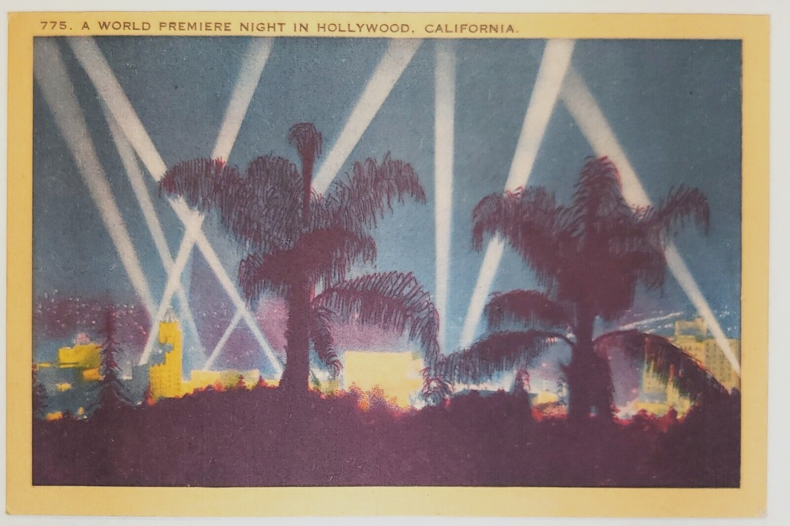 A World Premiere Night in Hollywood, CA VTG Linen Postcard