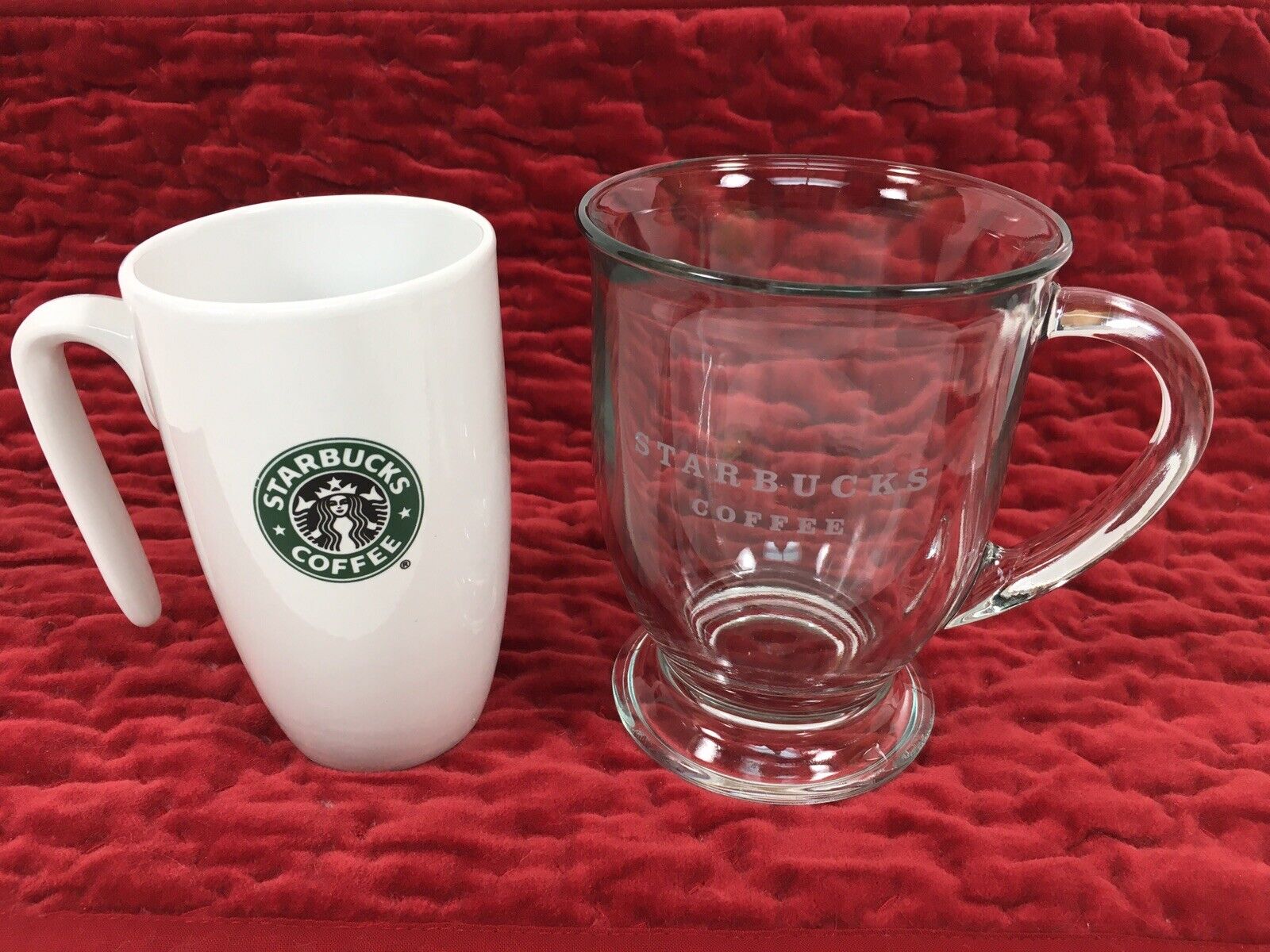 Set Of 2 Starbucks Mugs, Etched Logo Pedestal Anchor Hocking, Mermaid Logo Venti