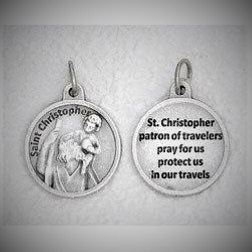 Saint St Christopher + Prayer  - Silver Tone Round- Medal 171.34.2400