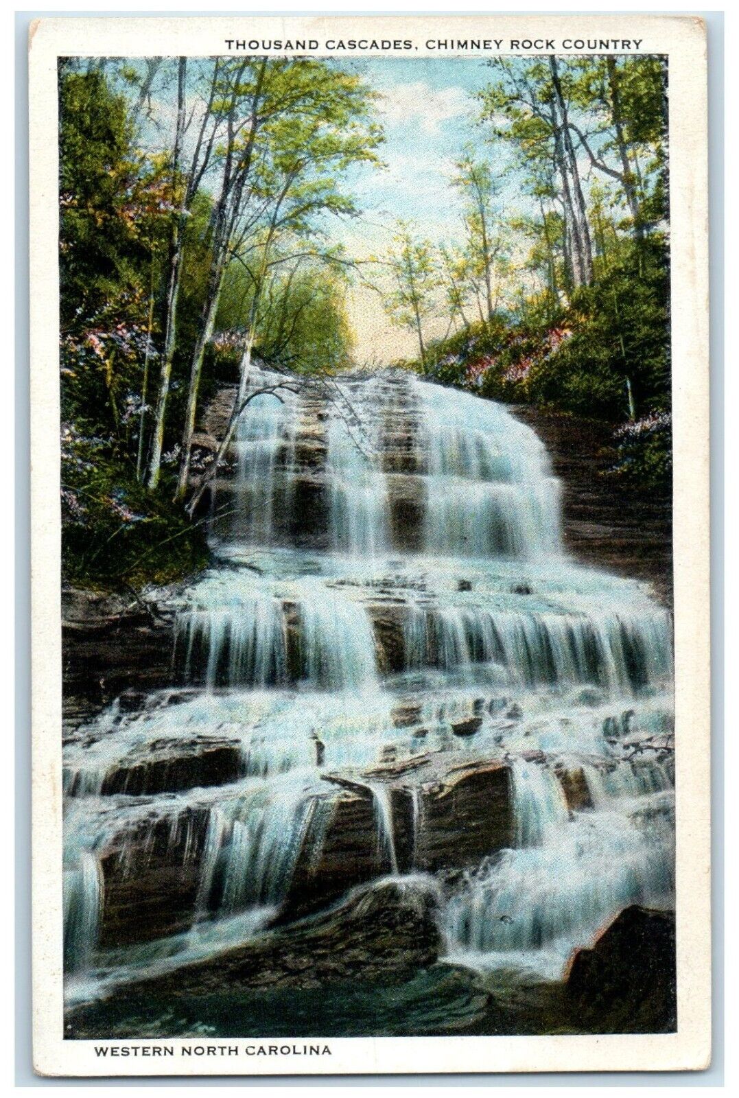 c1910s Thousand Cascades Chimney Rock Country Western NC, Waterfall Postcard