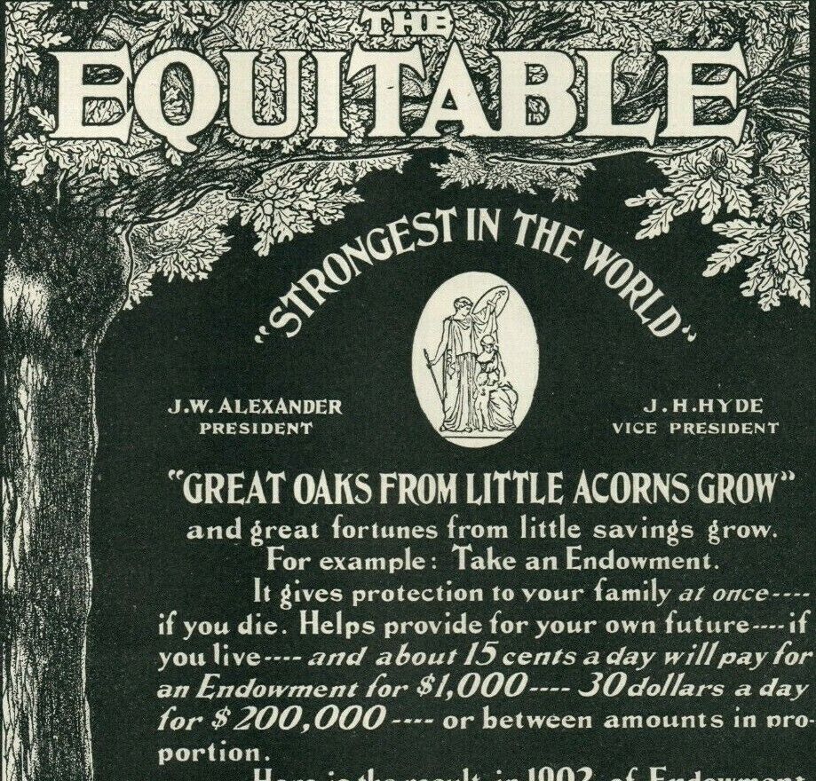 1902 Equitable LIFE INSURANCE Financial Policy Antique ORIGINAL Paper Ad 4370