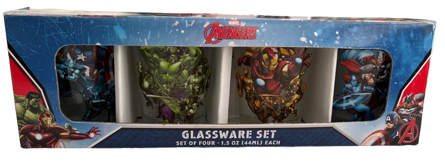 Marvel Avengers Shot Glasses Set-4 New In Box Hulk Captain America Iron Man Thor
