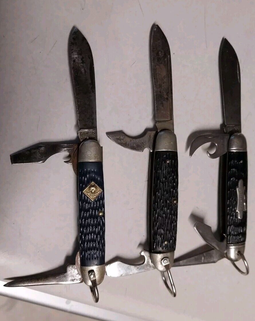 3 VINTAGE 1960s Camillus Cub Scout & IMPERIAL Camp KNIFES Made USA