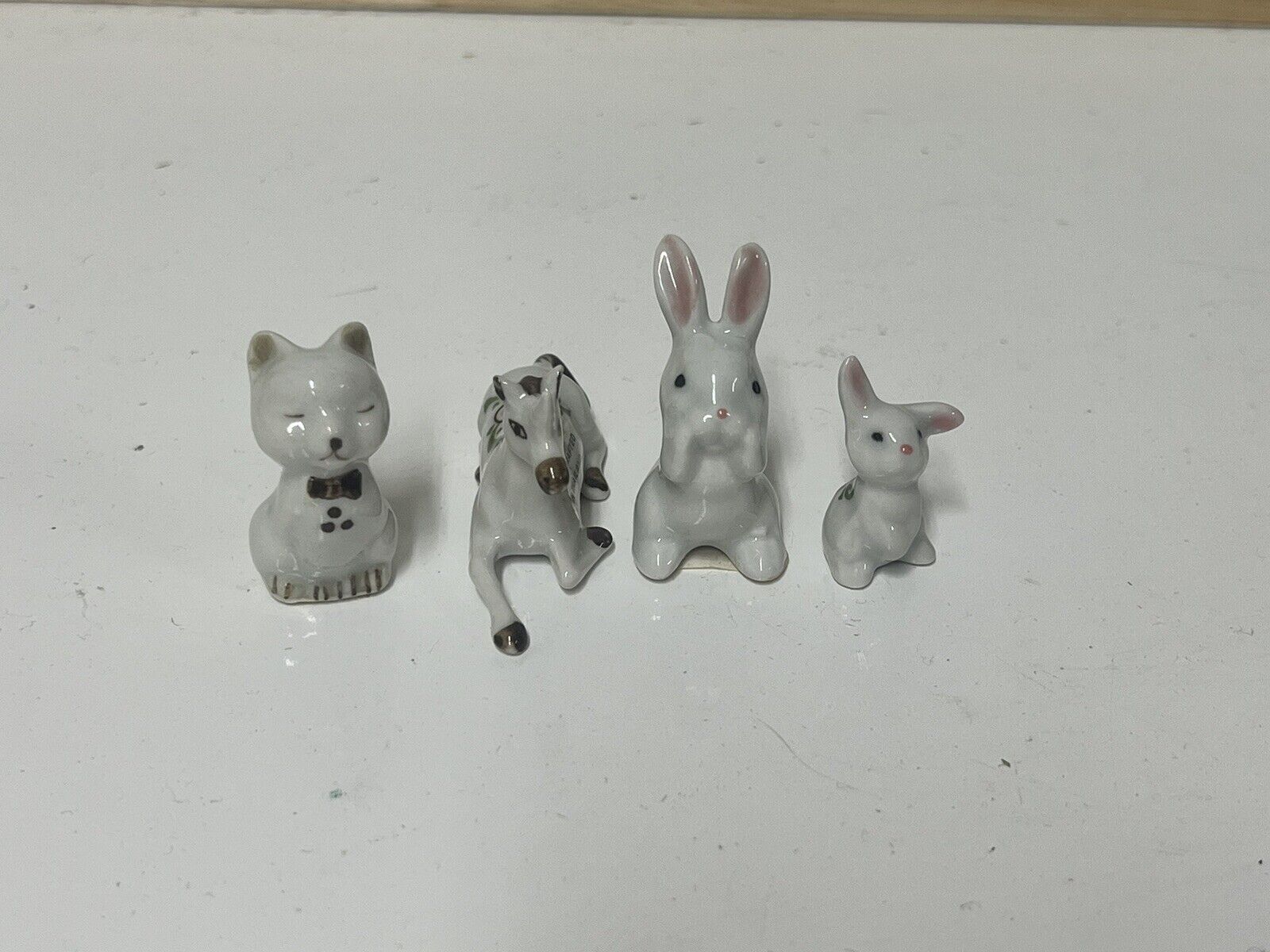Vintage Mini Porcelain  Figure Lot Cat, Unicorn, Adult Bunny, Baby Bunny G8