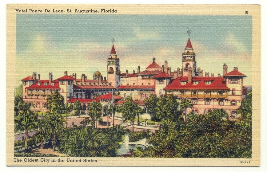 Hotel Ponce De Leon St. Augustine Florida Linen Postcard