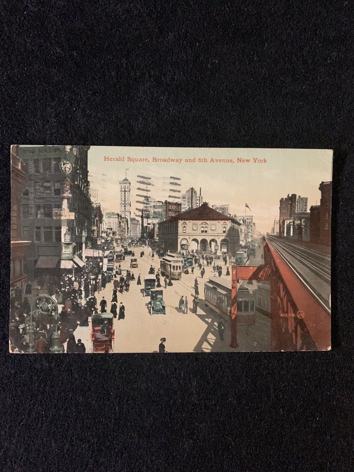 1912 Herald Square NY New York Trollies on Crowded Street, Vintage Postcard DVB