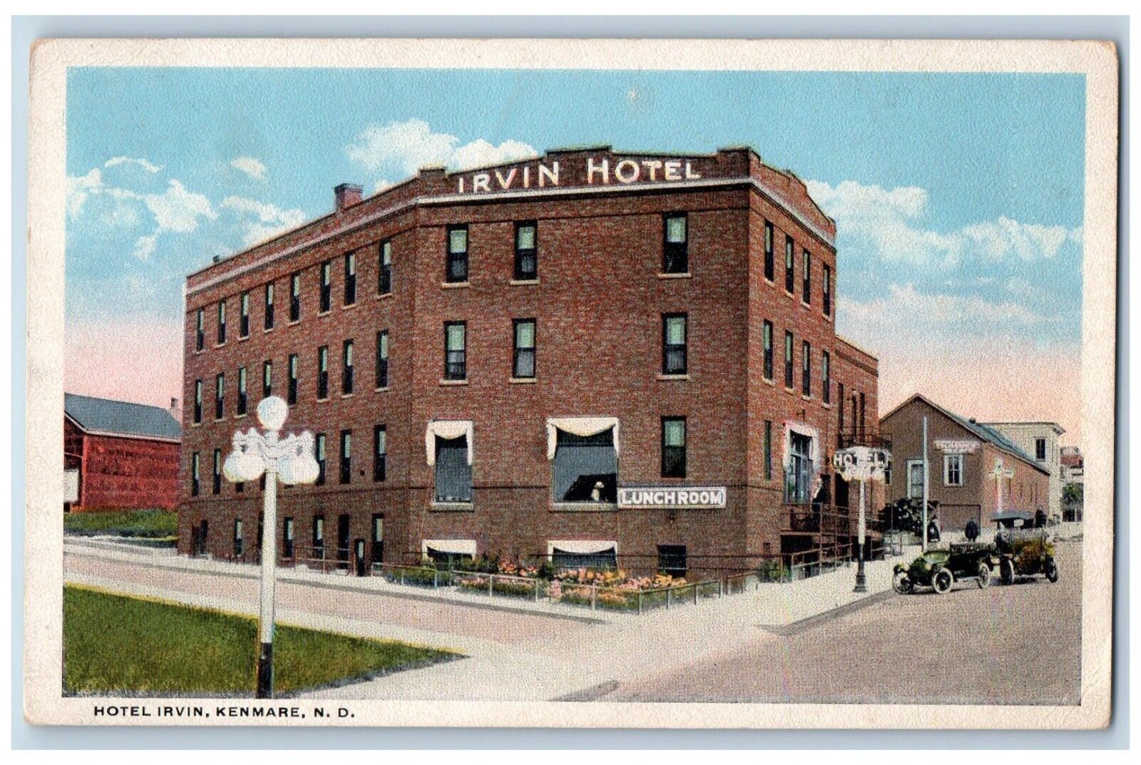 Kenmare North Dakota ND Postcard Hotel Irvin Exterior View c1918 Vintage Antique