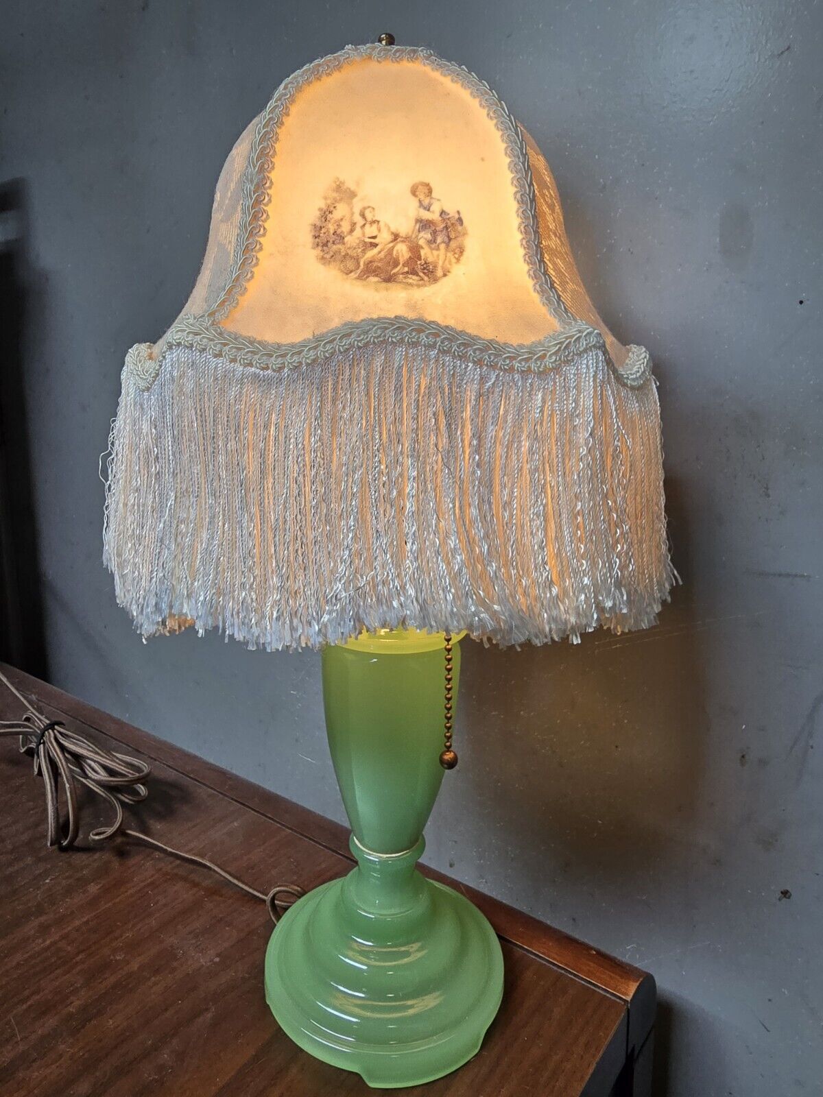 Vintage Houzex Glass Green Jade  Table Lamp