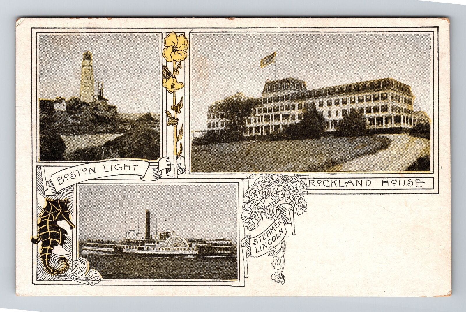 Boston MA-Massachusetts Boston Light Rockland House Steamer Vintage Postcard
