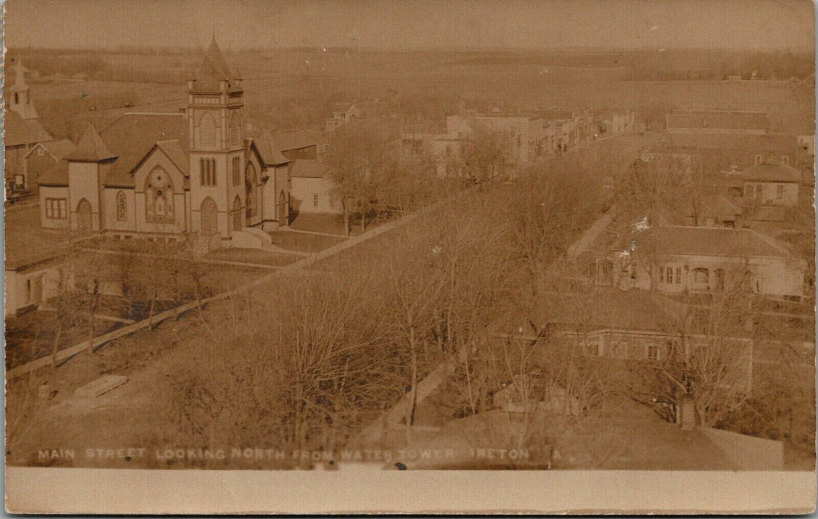 Ireton Iowa~Main Street North From Water Tower~Homes~Church~Business~1908 RPPC