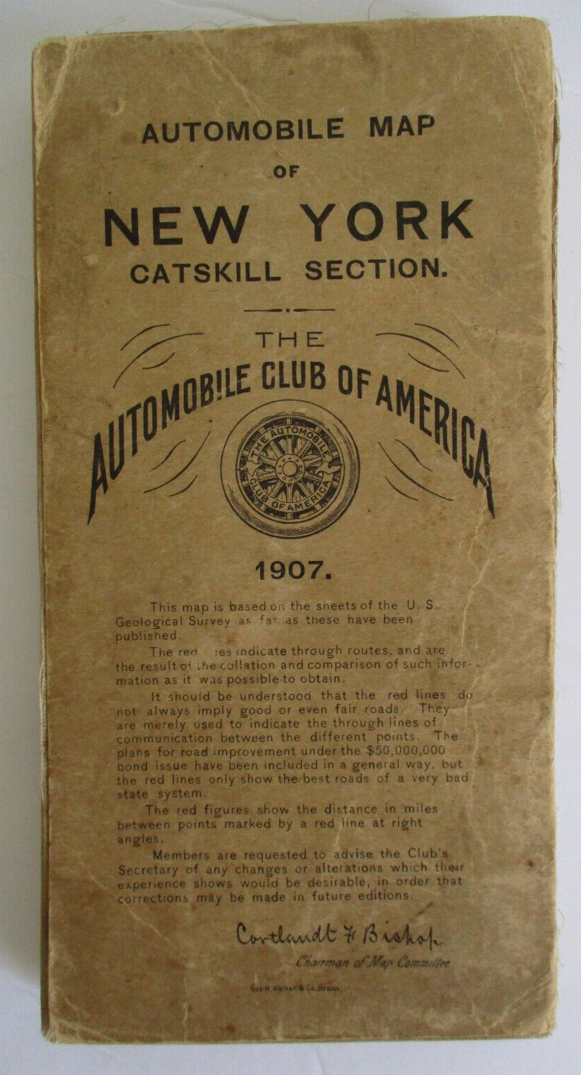 1907 Automobile Club of America NEW YORK, CATSKILL SECTION Map, Linen Backed