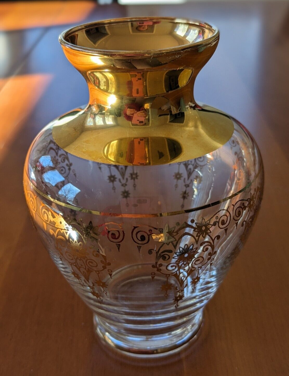 Vintage Ferro & Lazzarini Antique Bohemian Glass Vase Gold Trim 5\