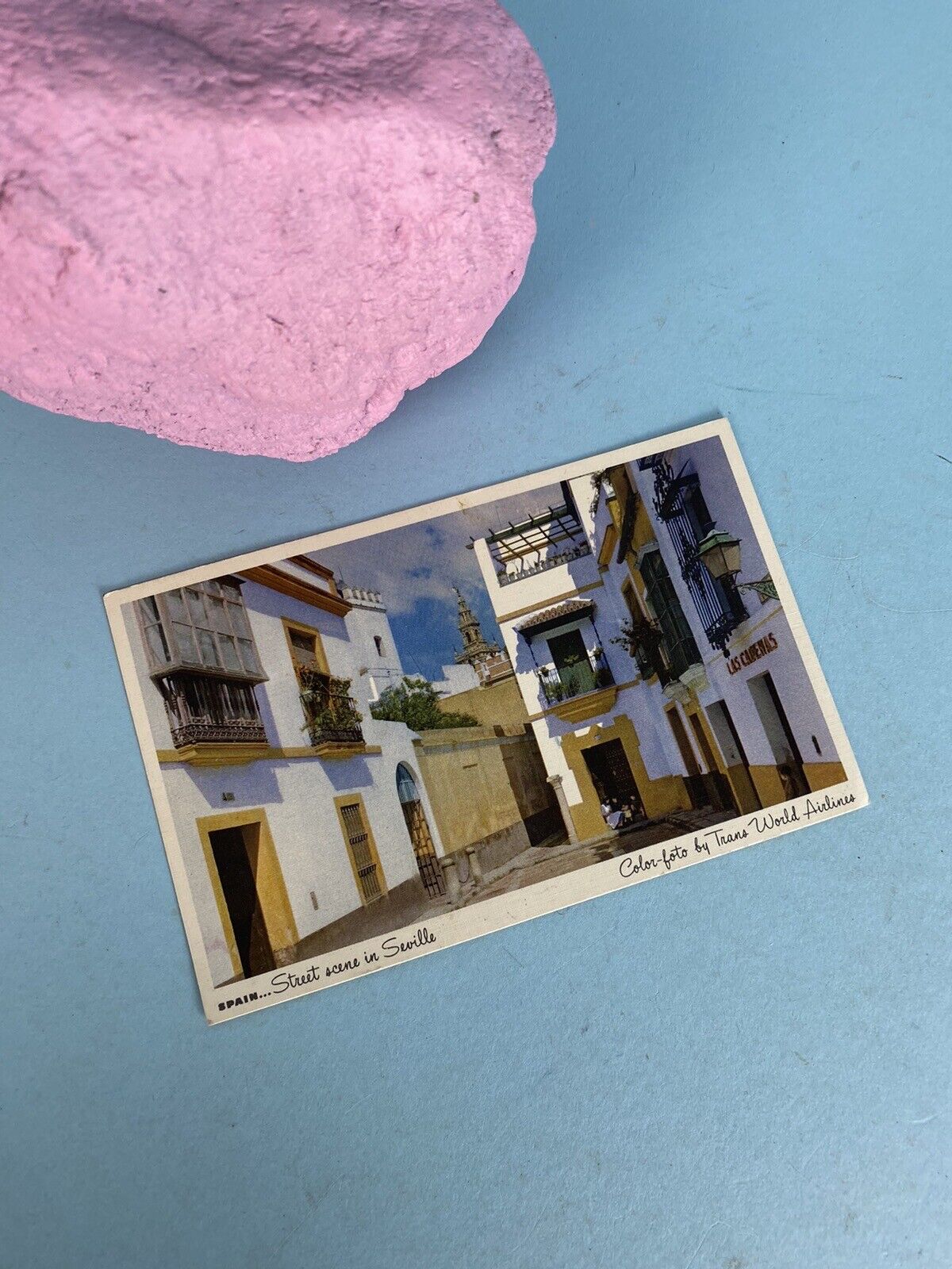 Spain...Street Scene in Seville Vintage Color Photo TWA Postcard Unposted