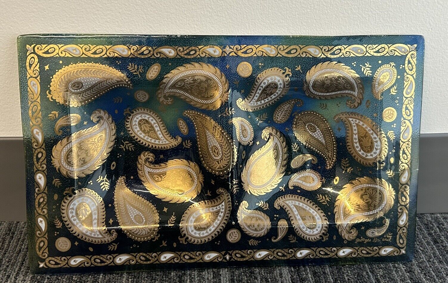 Vintage MCM Georges Briard Signed Paisley Gold Painted Divided Tray Dish RARE